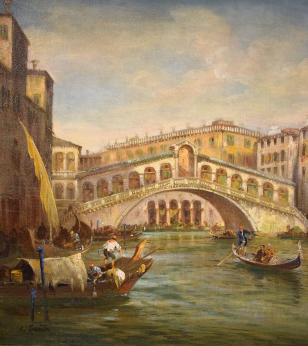 Grand Canal and Rialto Bridge - Angelo Trentin (1850- 1912) - 